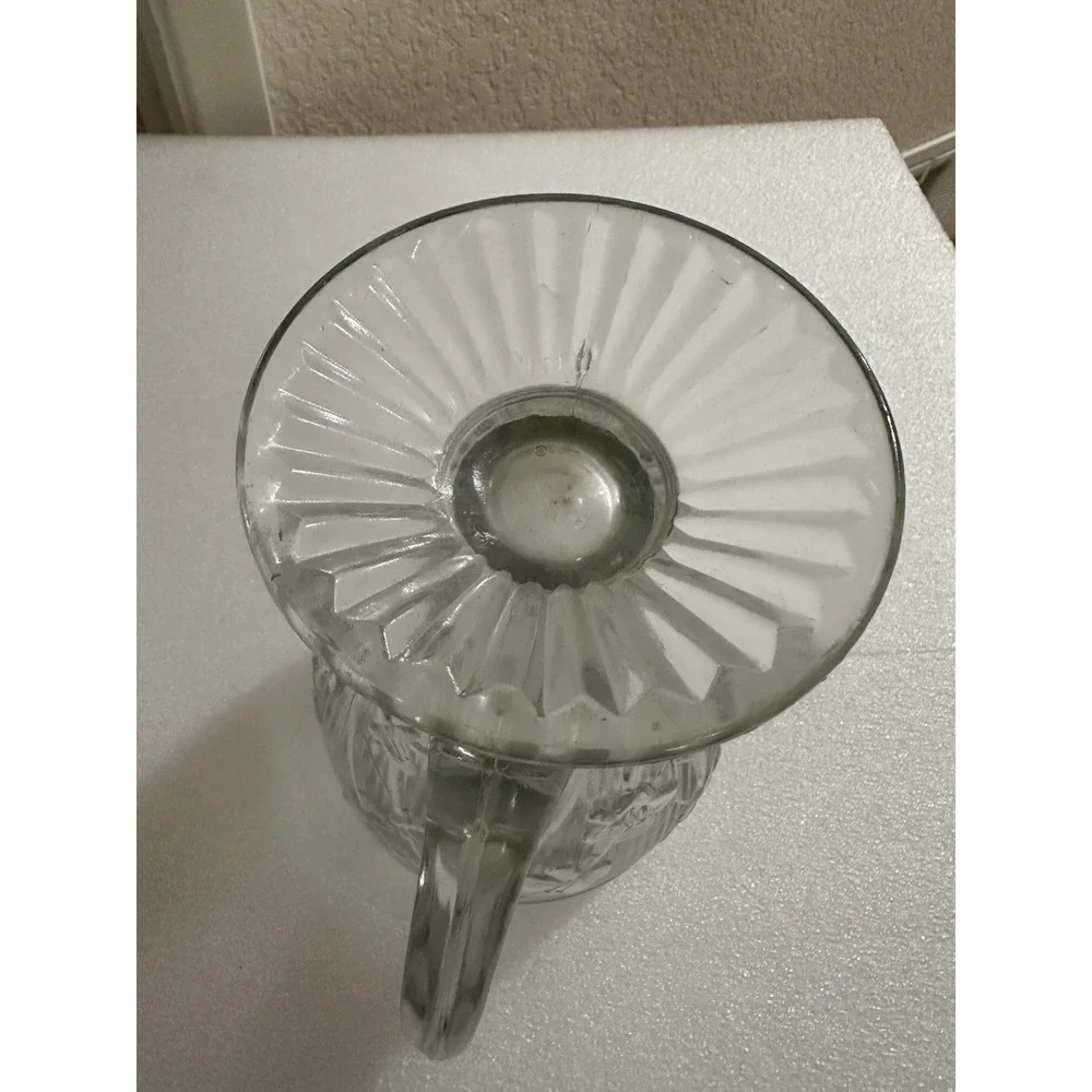 Vtg Clear Depression Glass Jeanette Iris & Herringbone Pitcher & 4 Tall Glasses